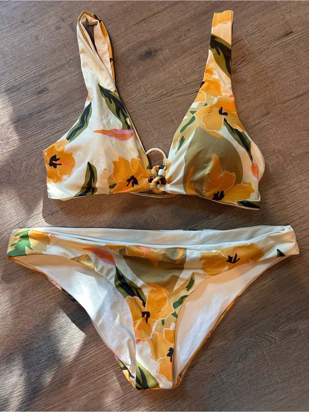 Bikini Set Womens Size S Floral Triangle Ring Top Classic Bottoms